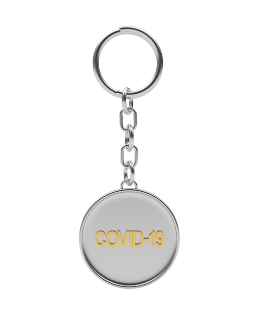 Photo porte-clés en argent avec symbole covid-19