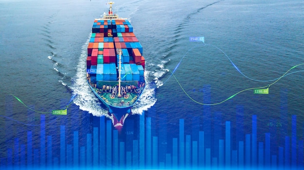 Porte-conteneurs logistique commerciale mondiale import export fret transport maritime Analyse de porte-conteneurs Visualisation de données volumineuses graphique abstrait et graphique informations commerciales