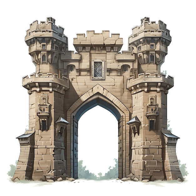 La porte du donjon avec le motif de la tour du château se compose d'un grand concept de conception 2 3D