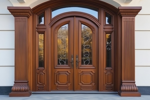 Porte d'entrée automatique en bois marron AI