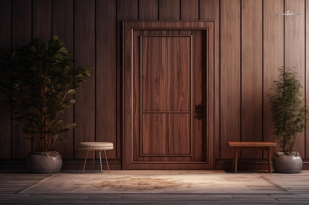 Porte d'entrée en bois dans une maison