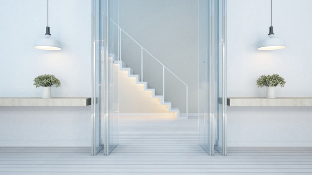 Porte d&#39;entrée et escalier dans la maison ou l&#39;appartement - rendu 3D