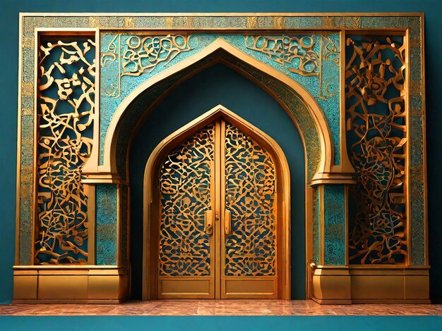 Photo porte d'entrée ornement islamique texture dorée pour l'arrière-plan ramadan 3d image télécharger