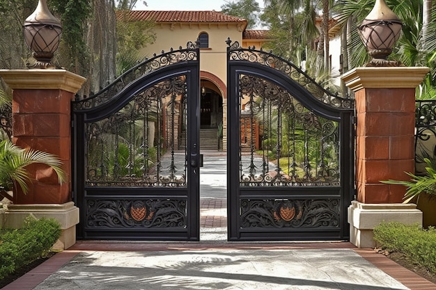 Porte d'entrée ouverte du manoir