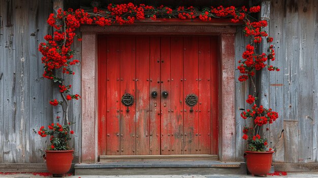 La porte est ornée d'un martisor rouge vif.