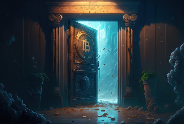 Photo une porte est ouverte et les bitcoins arrivent