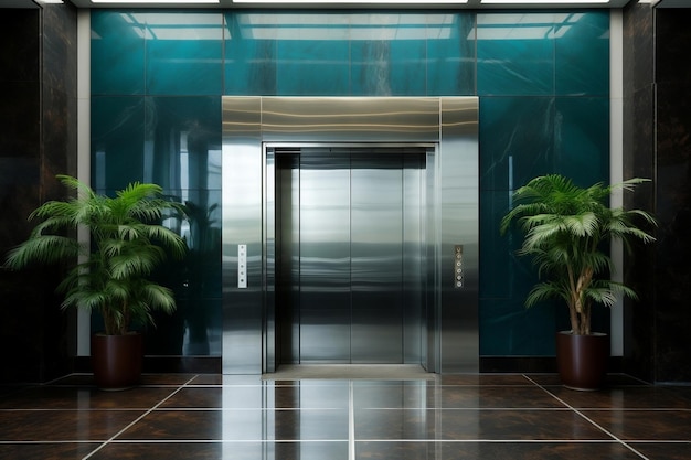 Porte fermée contemporaine ascenseur moderne génératif Ai