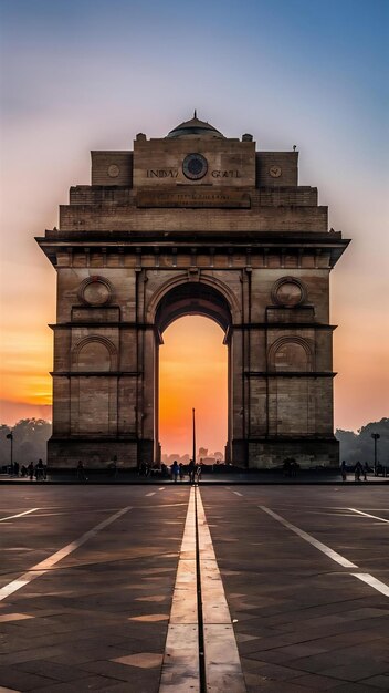 Photo la porte de l'inde au lever du soleil célèbre point de repère de new delhi pas de gens