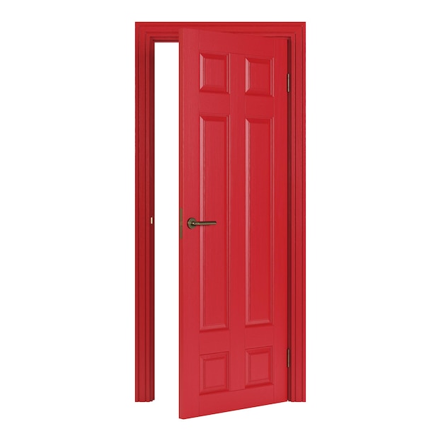 Porte intérieure rouge isolée sur fond blanc. Rendu 3D.