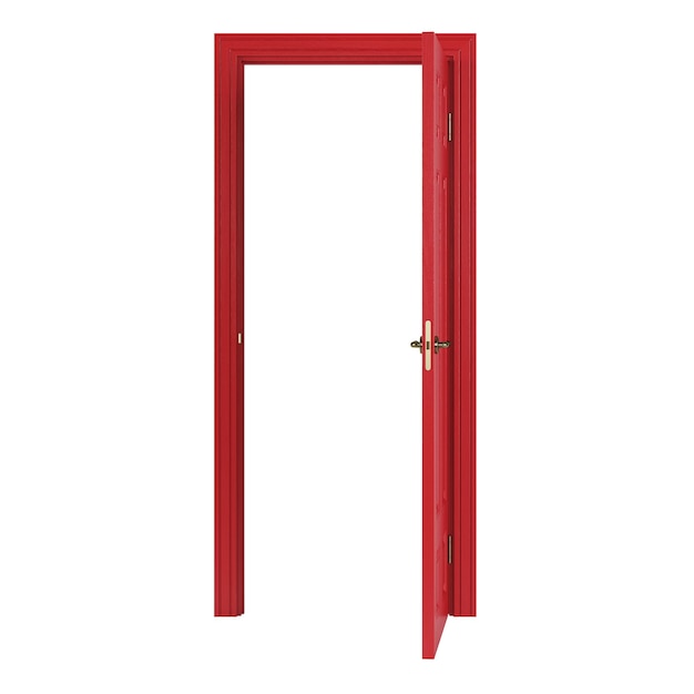 Porte intérieure rouge isolée sur fond blanc. Rendu 3D.