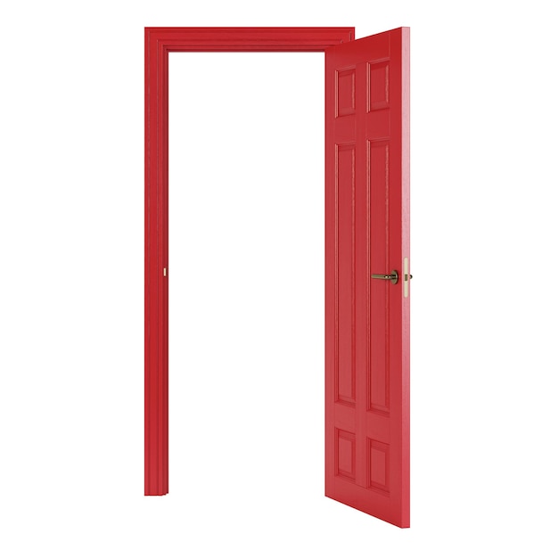 Porte intérieure rouge isolée sur fond blanc. Rendu 3D.