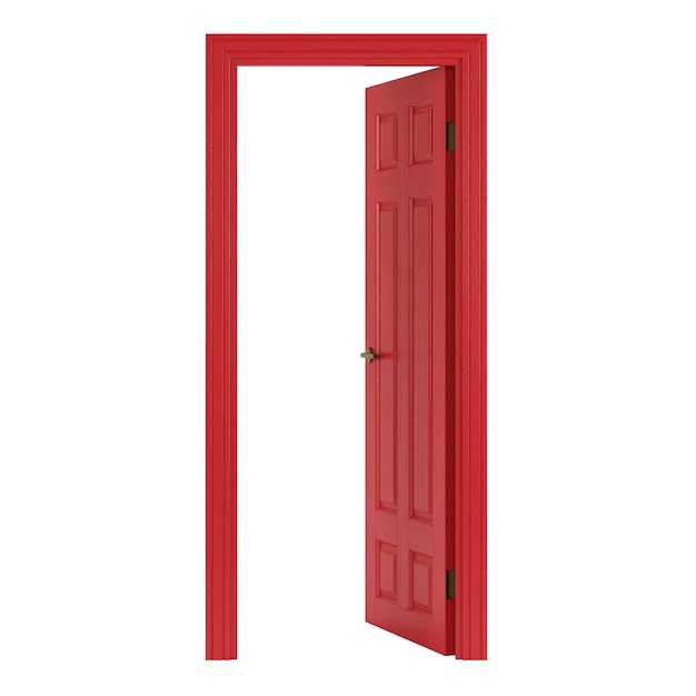 Porte intérieure rouge isolée sur fond blanc. Rendu 3D.