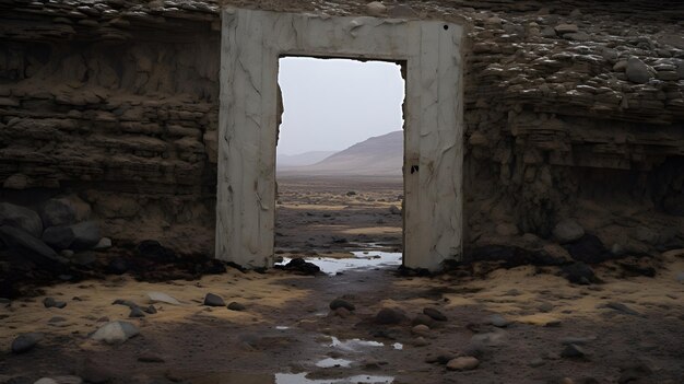 Photo une porte mystérieuse dans un paysage désolé