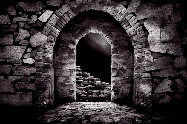 Porte mystérieuse la nuit Image teintée en noir et blanc IA générative