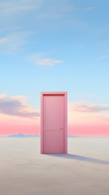 Porte mystérieuse pastel rose dans un paysage désertique rêveur téléphone hd fond d'écran ai généré