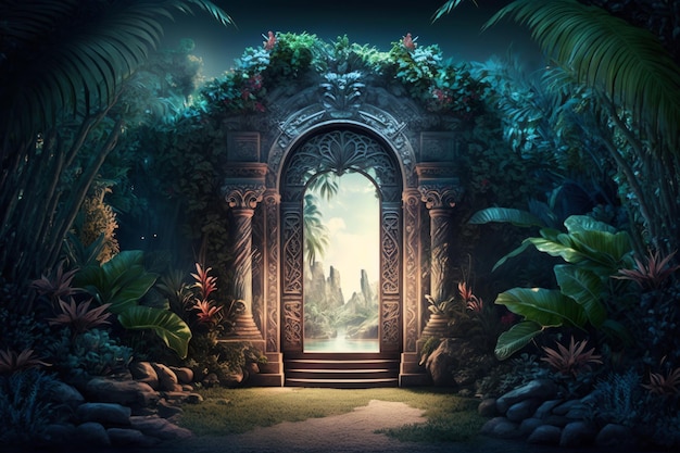 Porte mystique dans la jungle Illustration de l'IA générative