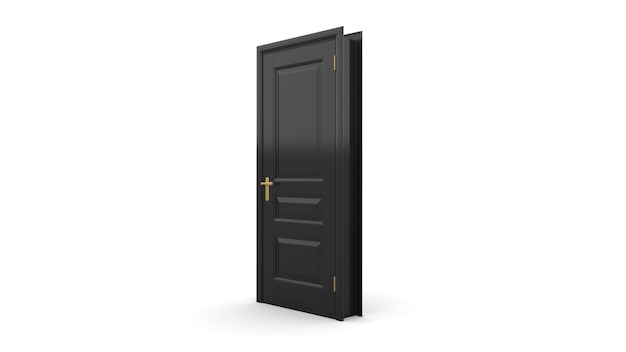 Porte noire Illustration créative de l'entrée de la porte fermée ouverte porte réaliste isolée sur fond 3d