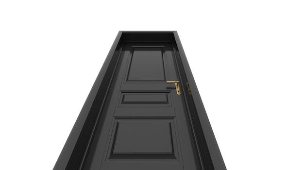 Porte noire Illustration créative de l'entrée de la porte fermée ouverte porte réaliste isolée sur fond 3d