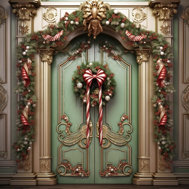 Photo la porte ornée de noël