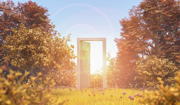 Photo une porte ouverte dans le pré rendu 3d