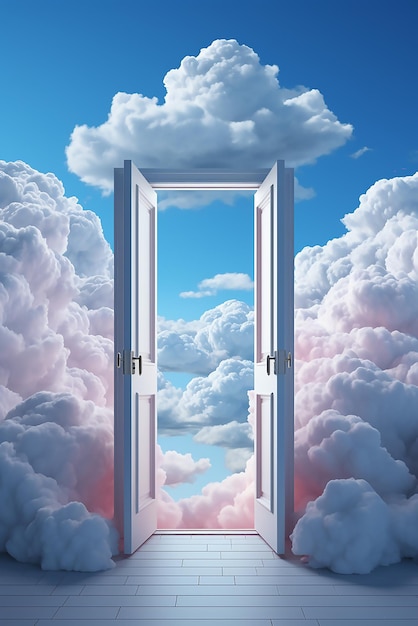 Une porte ouverte avec des nuages