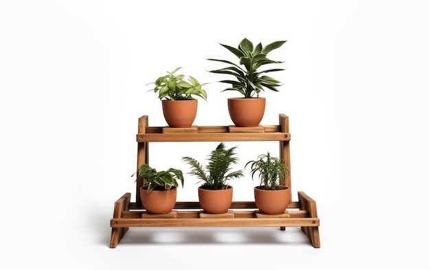 Un porte-plantes en bois sur fond blanc de simplicité moderne