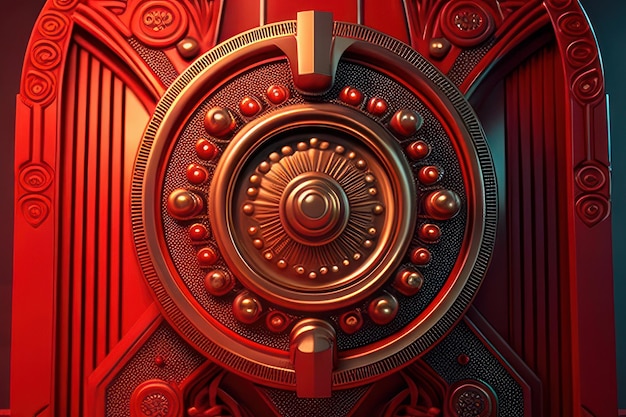 Une porte rouge avec un cercle avec le mot " o " dessus