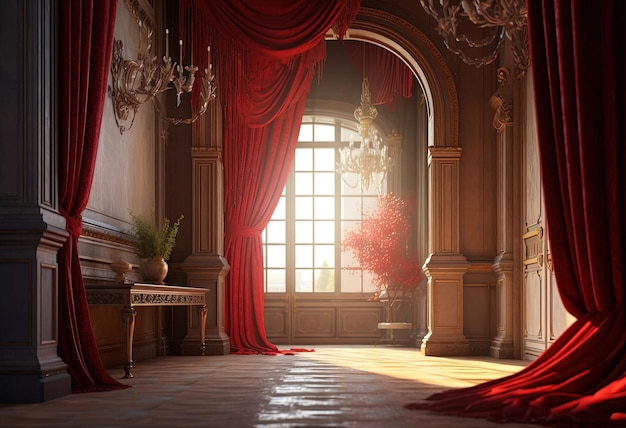 une porte rouge et un théâtre avec un rideau