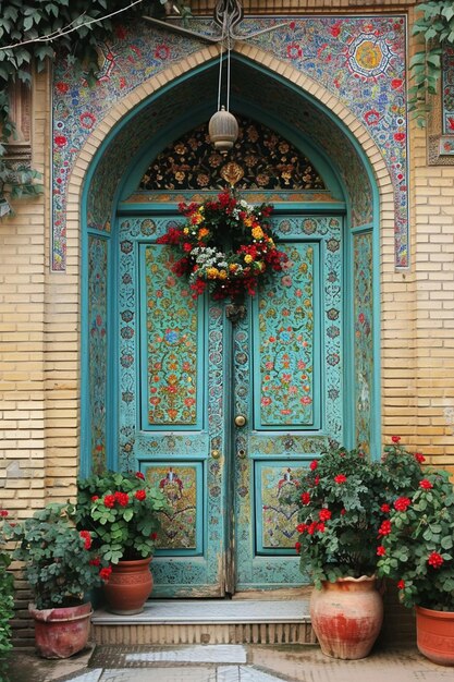 Photo une porte traditionnelle persane ornée de décorations de nowruz