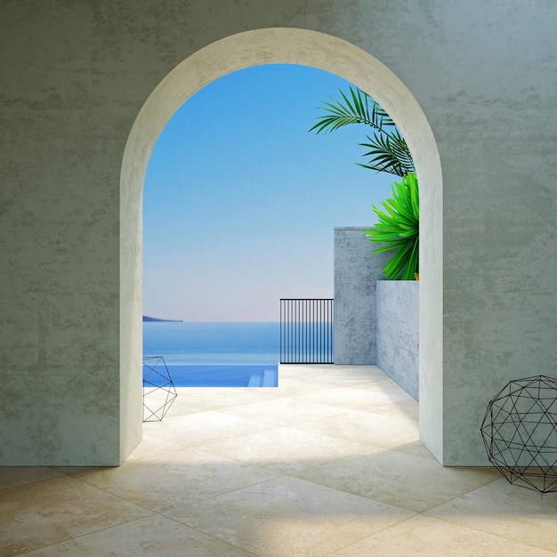 Porte voûtée de la villa et du patio méditerranéens classiques