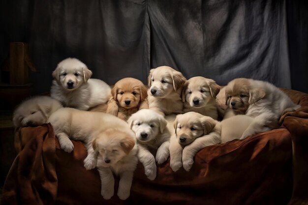 Portée de chiots au lit Image IA générative