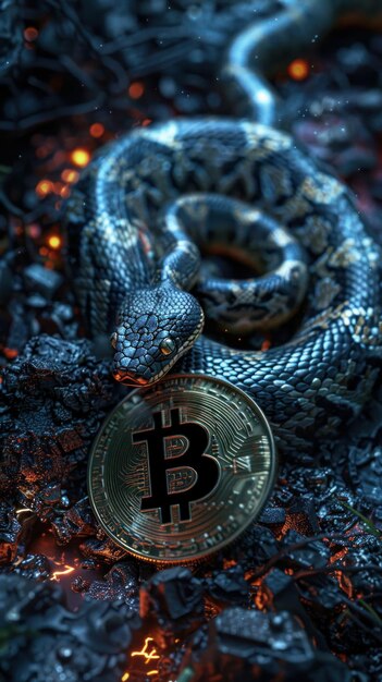 Le portefeuille de cryptage de Bitcoin de Snake est un style photographique de cyber-vol noir.