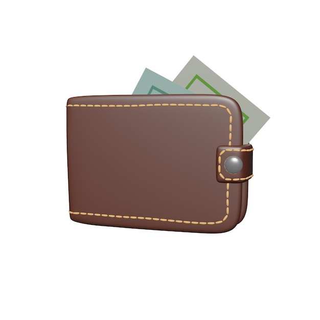 Portefeuille marron avec papier-monnaie Concept de paiement en ligne Image isolée Rendu 3D