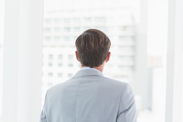 porter la vue de l&#39;homme d&#39;affaires regardant à travers la fenêtre