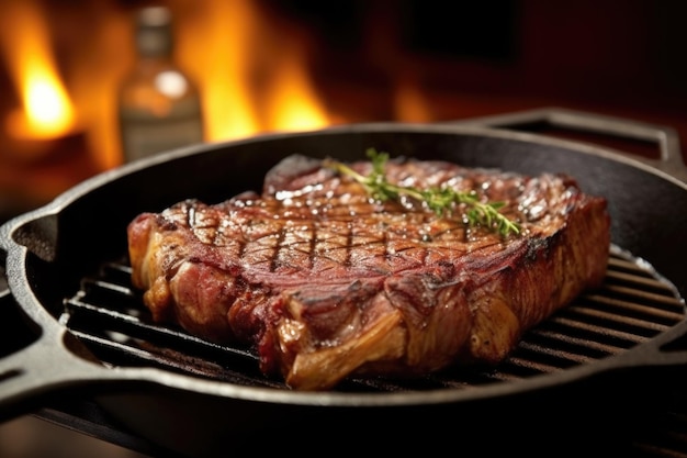 Porterhouse grillé sur une poêle en fonte