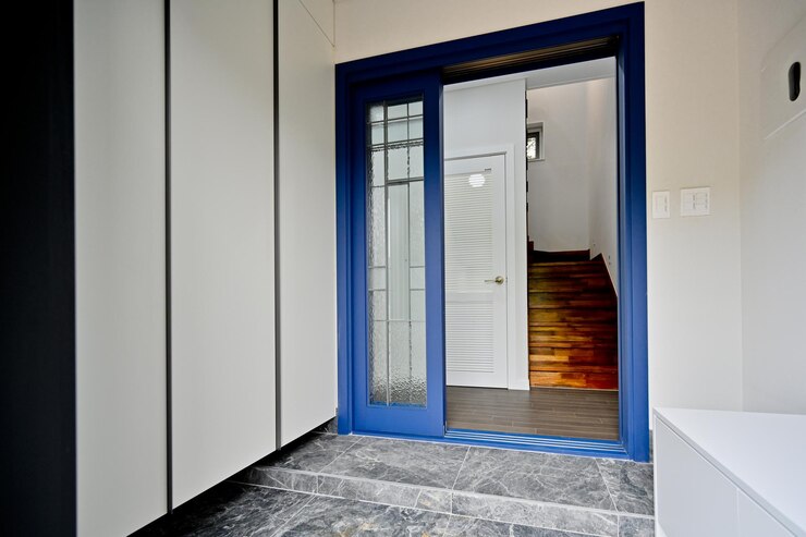 Photo les portes coulissantes ou pliantes sont généralement installées à l'entrée.