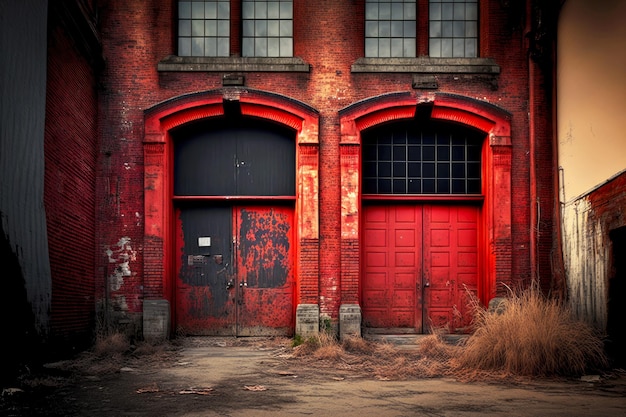 Les portes minables rouges dans une ruelle abandonnée ne sont d'aucune utilité pour personne