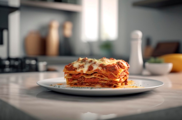 Portion de lasagne maison de boeuf haché juteux rôti garni de fromage fondu généré par l'IA