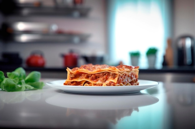 Portion de lasagne maison de boeuf haché juteux rôti garni de fromage fondu généré par l'IA