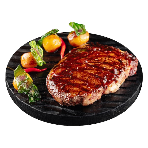 Une portion de steak de marbre grillé avec des pommes de terre