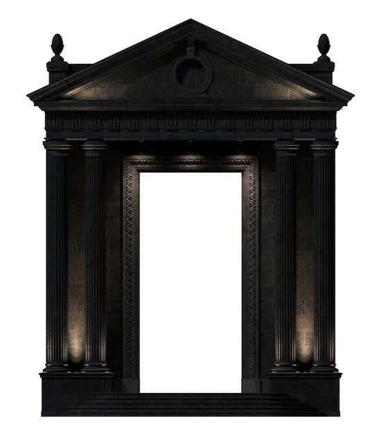 Portique noir sur fond blanc Éléments architecturaux de la façade de bâtiment classique rendu 3D