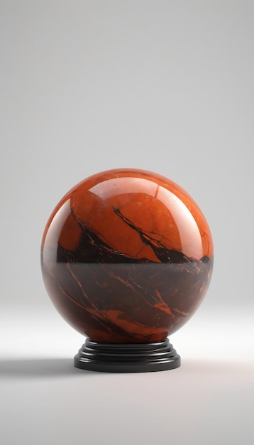 portrait 3d olivé orange rouge et arrière sphère de pierre sur un fond blanc