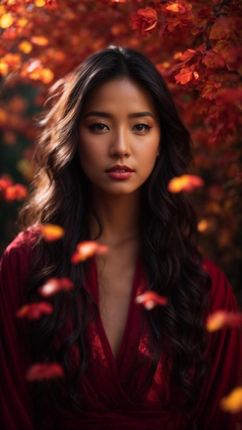 Photo portrait en 8k de mujer asiatica avec l'illumination de otono et le maquillage spécialisé