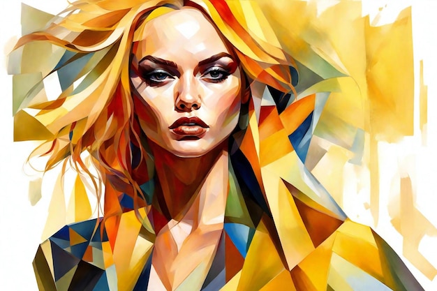 Portrait abstrait d'une belle fille aux cheveux multicolores Peinture numérique