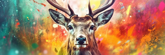 Portrait abstrait d'un cerf avec de la peinture colorée AI générative