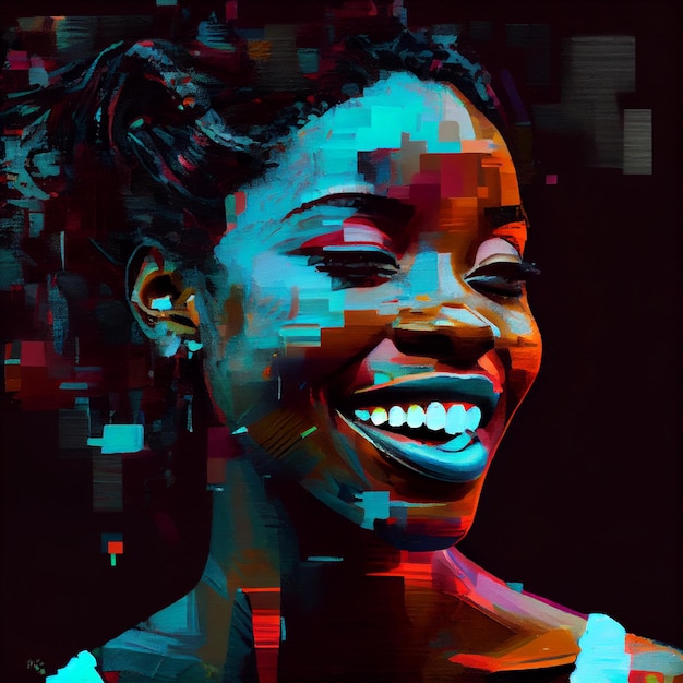 Portrait Abstrait D'une Femme Afro-américaine Avec Illustration D'effet De Pépin Ai Générative
