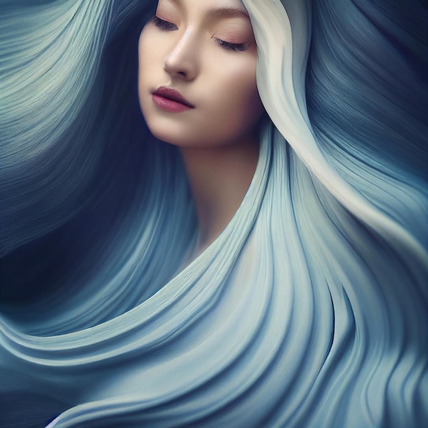 Portrait abstrait de femme aux cheveux longs rendu 3d