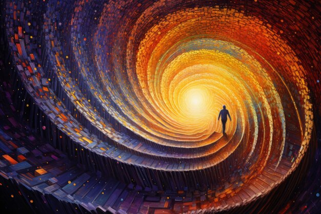 Photo un portrait abstrait d’un homme au bout d’une spirale ia générative