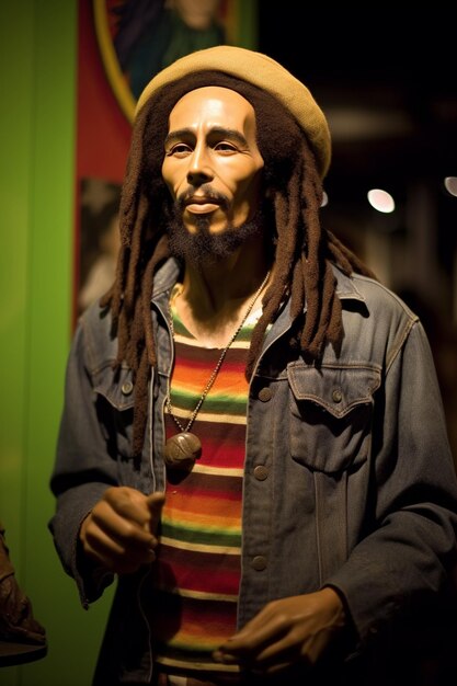 Photo portrait d'ackeestock de bob marley chantant une caractéristique faciale parfaite conception du logo