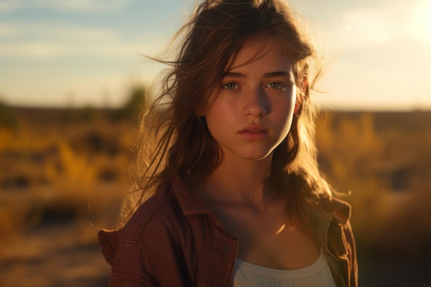 Portrait d'une actrice adolescente en plein air